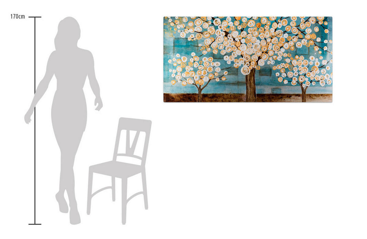 ÖLGEMÄLDE 140/70 cm - Petrol/Braun, Holz/Textil (140/70cm) - KUNSTLOFT