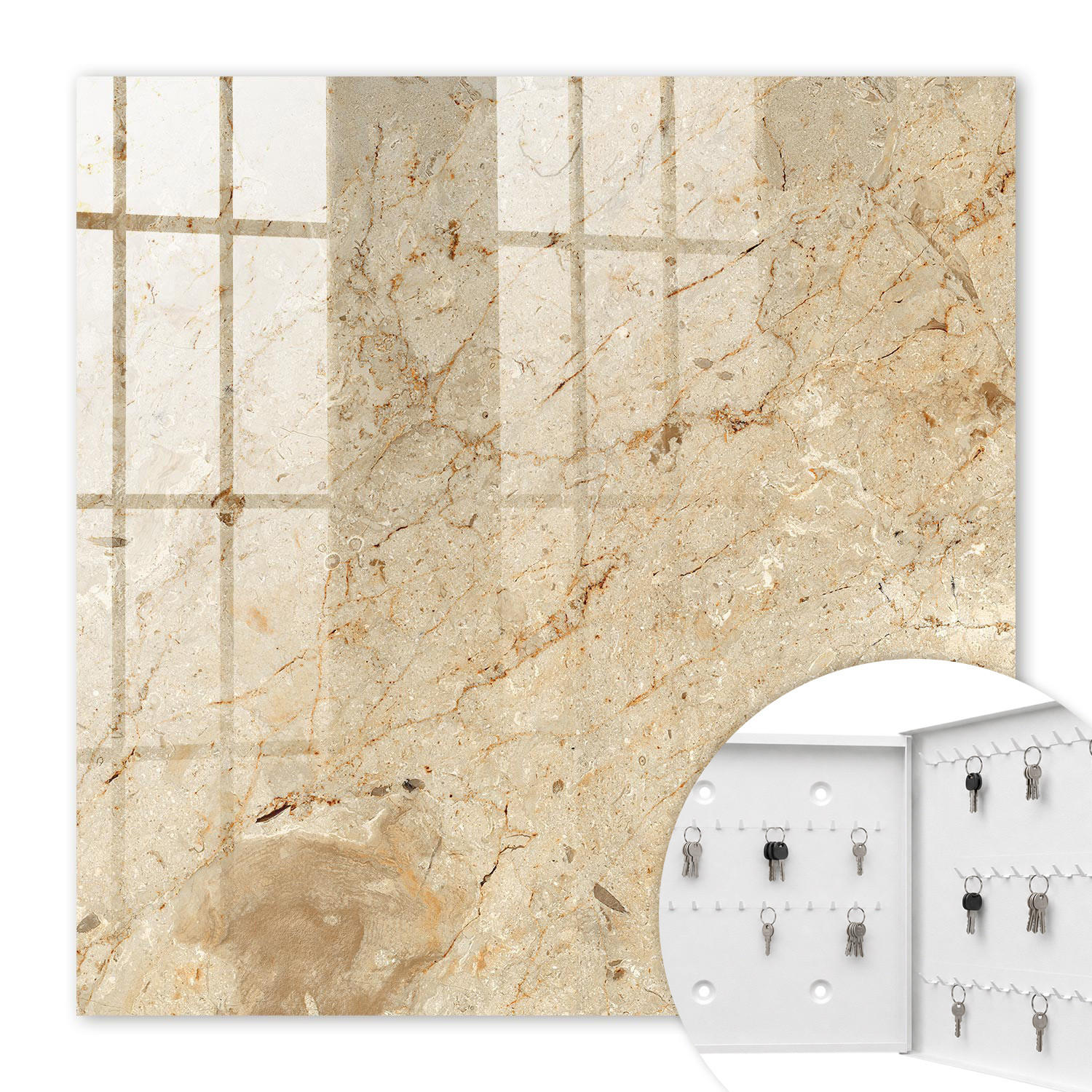 SCHLÜSSELBOX Weiß 30x30 cm – Türöffnung nach rechts - Steinmuster - Beige, Metall (30/30/5cm) - TULUP