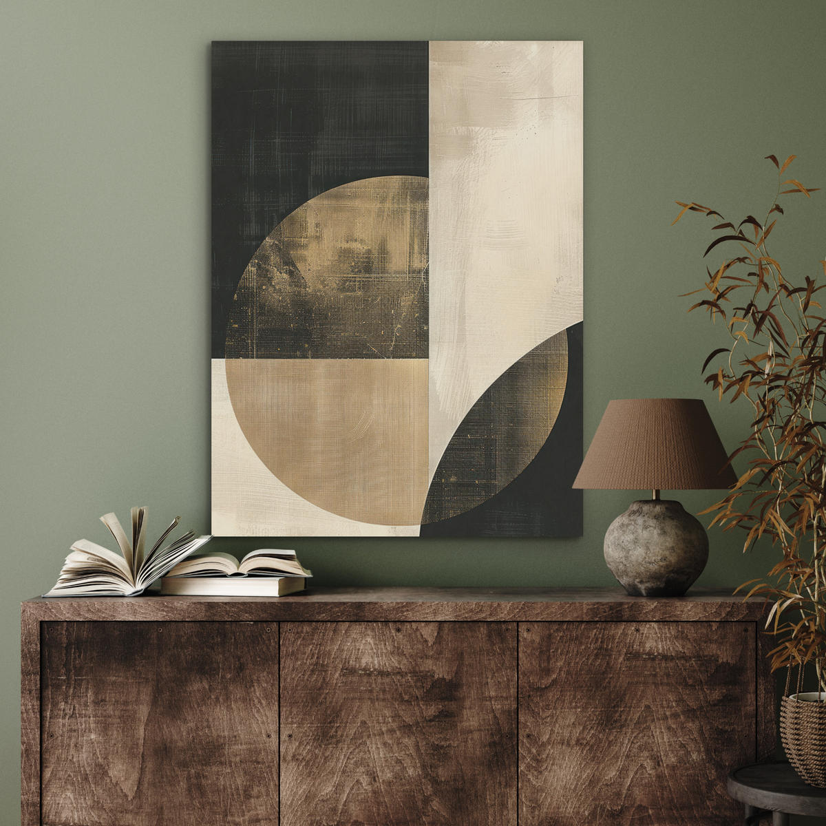 AKUSTIKPANEEL Abstrakt - Geometrische Formen - Schwarz - Gold 60x80 cm - Ecru, Textil (60/0.9/80cm) - MuchoWow