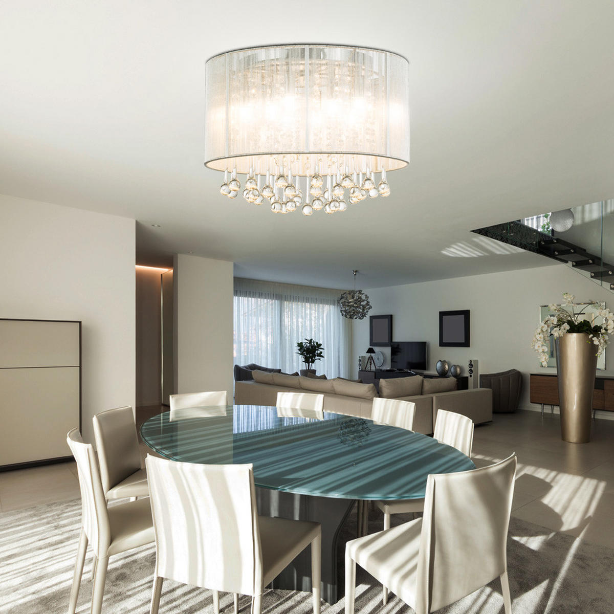 LED DECKENLEUCHTE Sierra Silber Kristalle klar - Silberfarben, Glas (40/40/29cm) - Globo Lighting