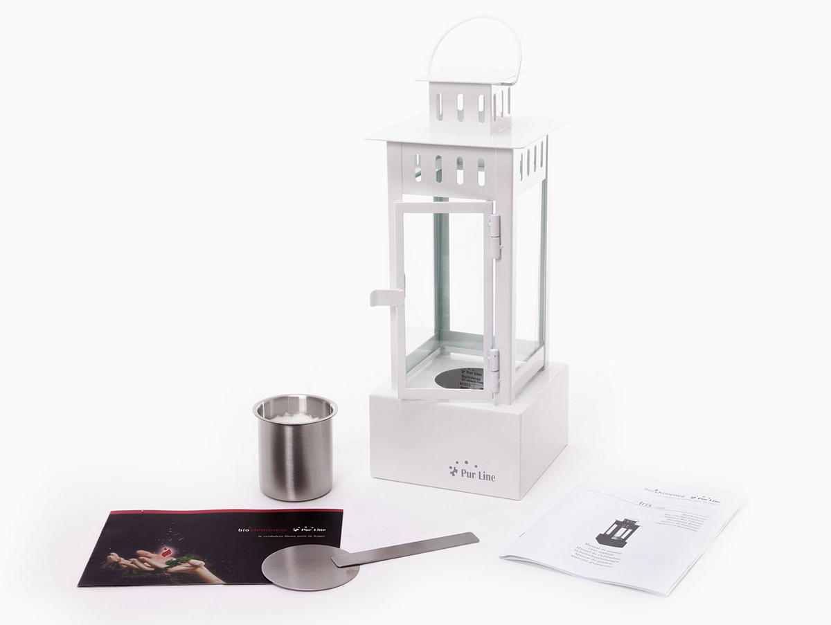 BIOETHANOL-KAMIN Weiß Tischmodell inklusive 0.5 L Brennblock - Weiß, Glas (15/38/15cm) - Purline