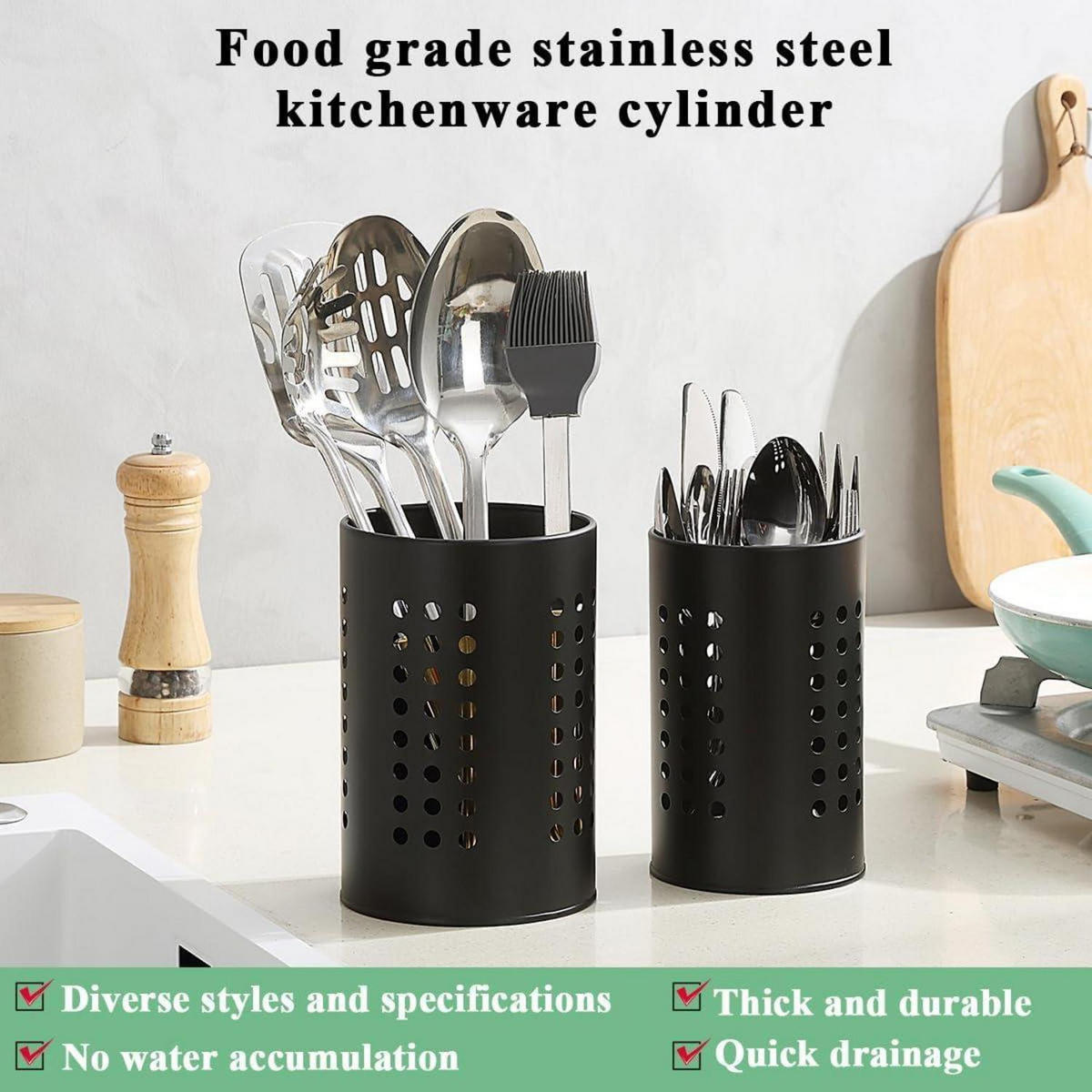 KÜCHENUTENSILIENHALTER 2-teiliges Set Schwarz Edelstahl - Schwarz, Metall (12/28/20cm) - LUXUSKOLLEKTION