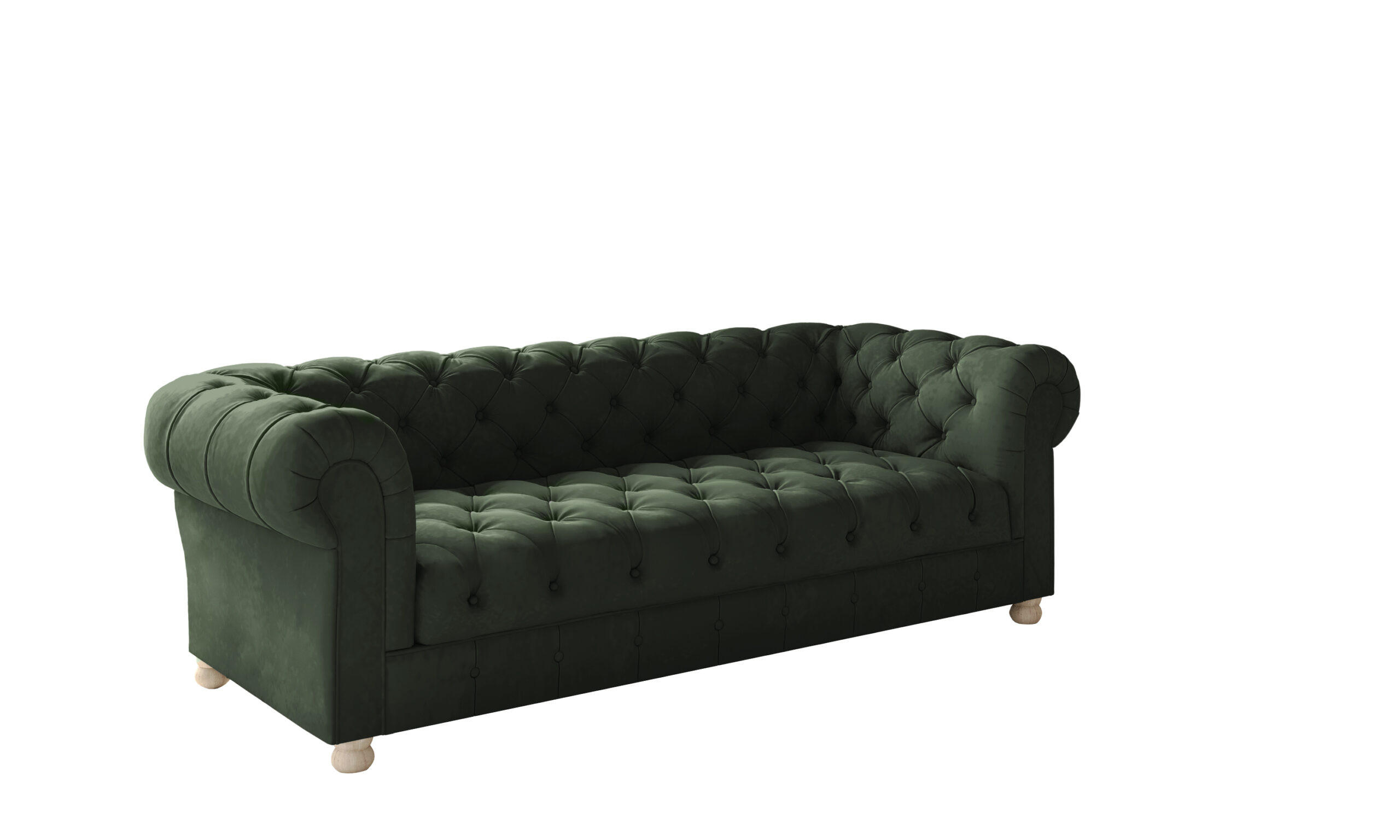 SOFA CHESTERFIELD Elegant Klassisch Schick Stoff Whisper Velours Grün - Grün, Holz/Textil (202/77/90cm) - Kaiser Möbel