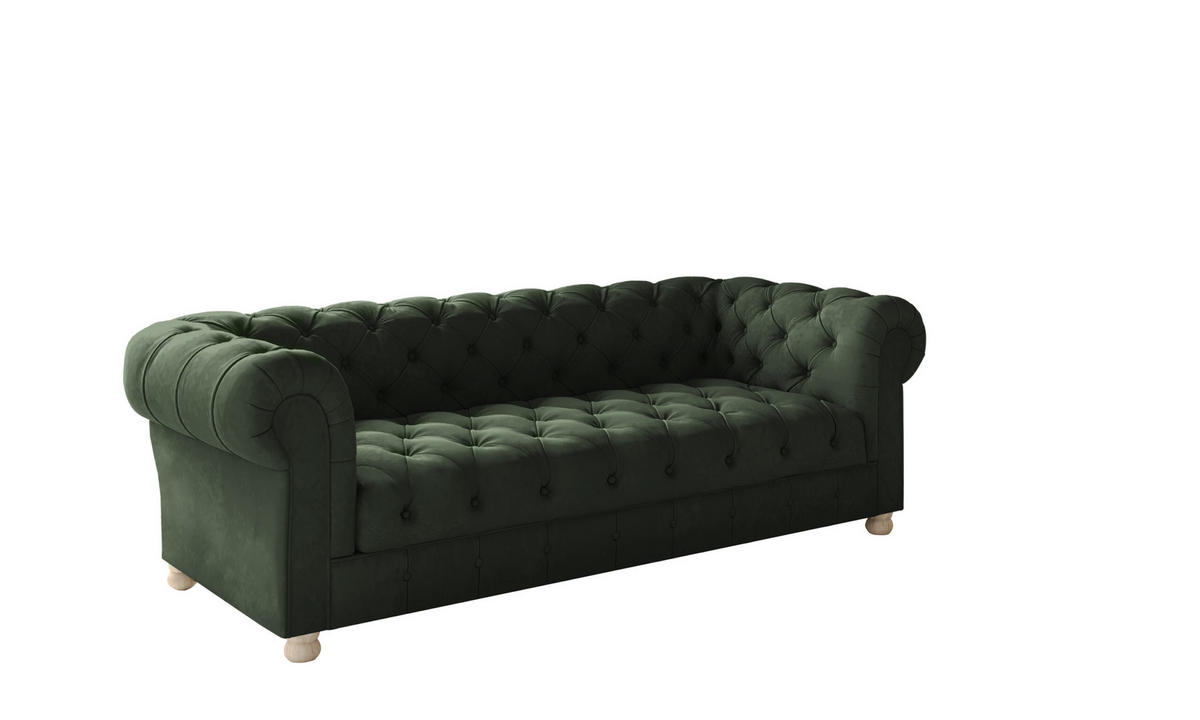 SOFA CHESTERFIELD Elegant Klassisch Schick Stoff Whisper Velours Grün - Grün, Holz/Textil (202/77/90cm) - Kaiser Möbel