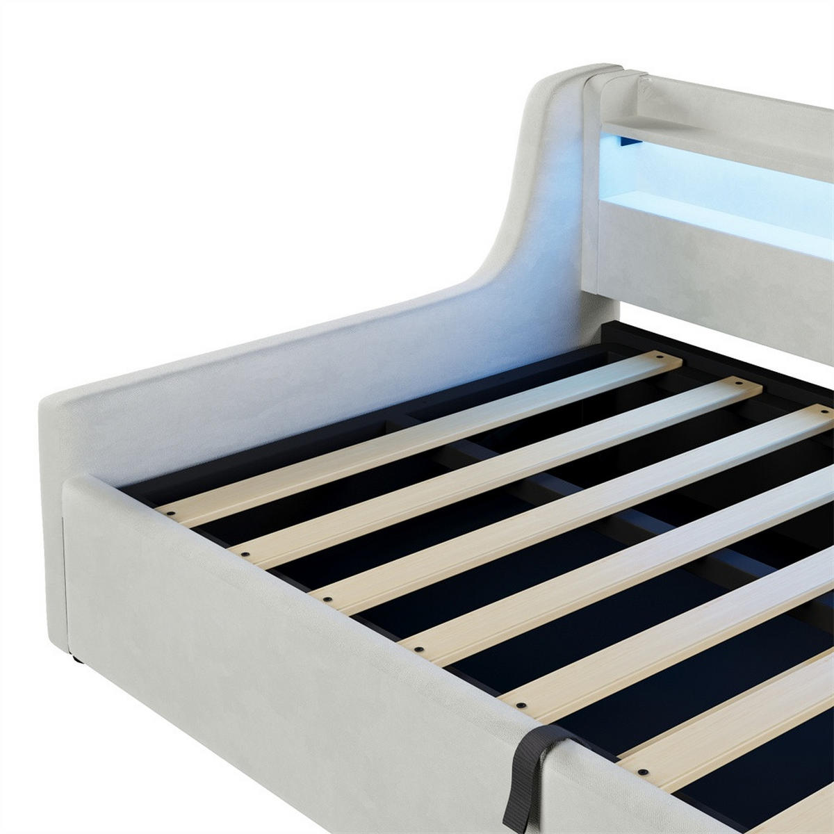 POLSTERBETT 90x200 cm mit Hydraulischem Bettkasten & LED-Beleuchtung - ohne Matratze - Beige - Beige, Textil (90/200cm) - DELFA