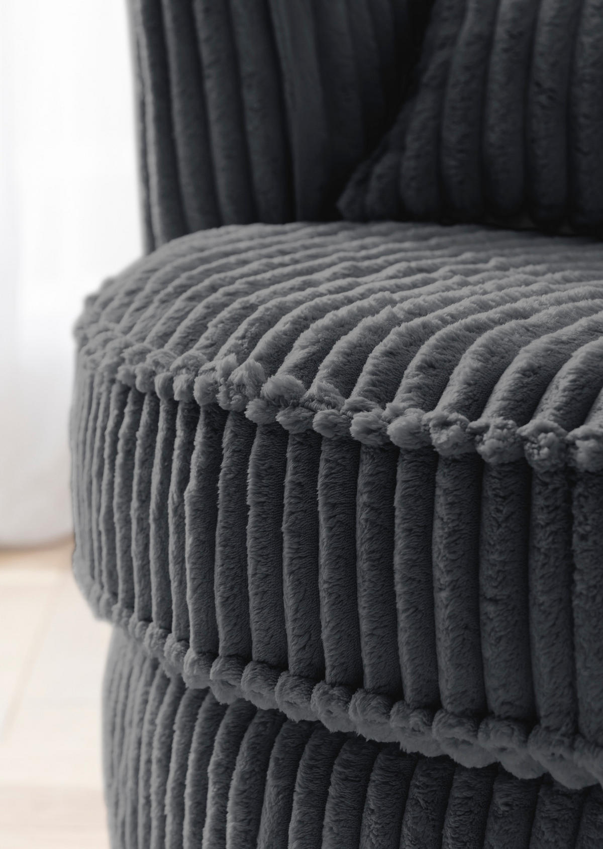 BIG-SESSEL Relaxsessel Mega Cord grau Ø 120 cm 360° drehbar, inklusive 3x Kissen - Grau, Holz/Textil (120/86/120cm) - Furn.Design