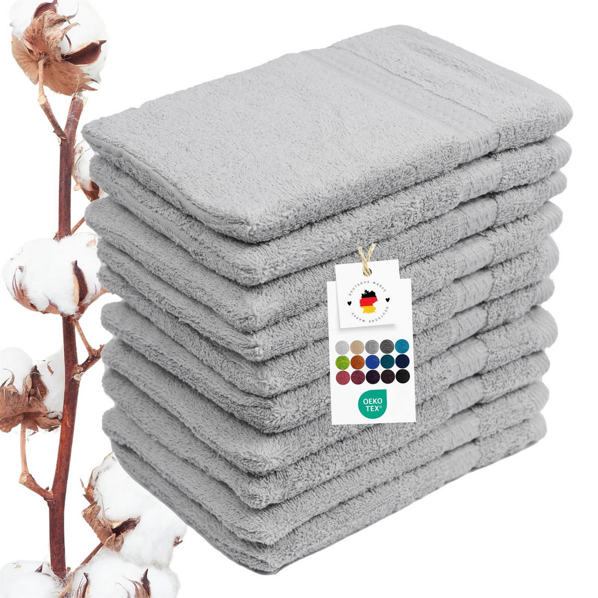 WASCHLAPPEN 16x21 cm aus 100% Baumwolle 500g/m2, 10er Set Waschhandschuhe Silber - Silberfarben, Textil (16/21cm) - Carpe Sonno