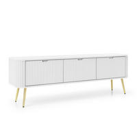 LOWBOARD Salvia 3T Weiß, Gold 168/56/39 cm – mit geriffelten Fronten und hohen Beinen - Goldfarben/Weiß, Holzwerkstoff/Metall (168/56/39cm) - AX Living