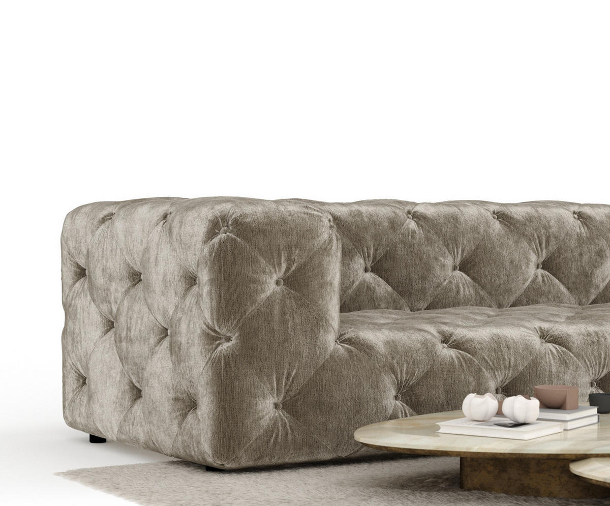 ECKSOFA Cosimo Beige Chenille - Beige/Schwarz, Holz/Holzwerkstoff (325/228cm) - Maison de Reve