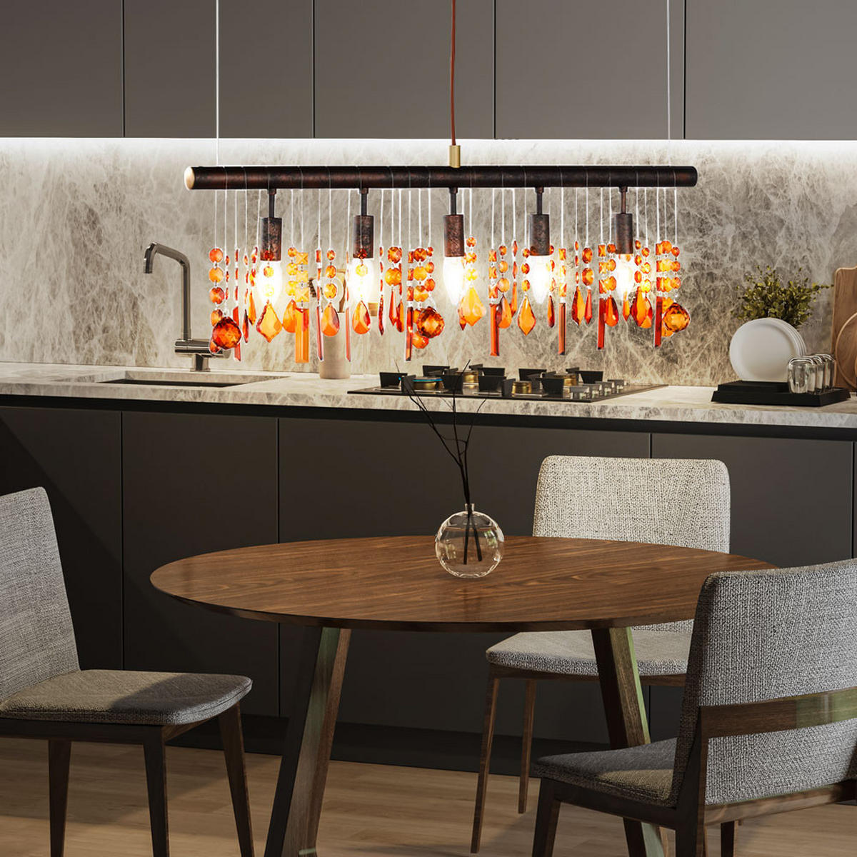 LED HÄNGELEUCHTE Metall Braun Kristall-Optik - Braun, Metall (80/9.8/150cm)