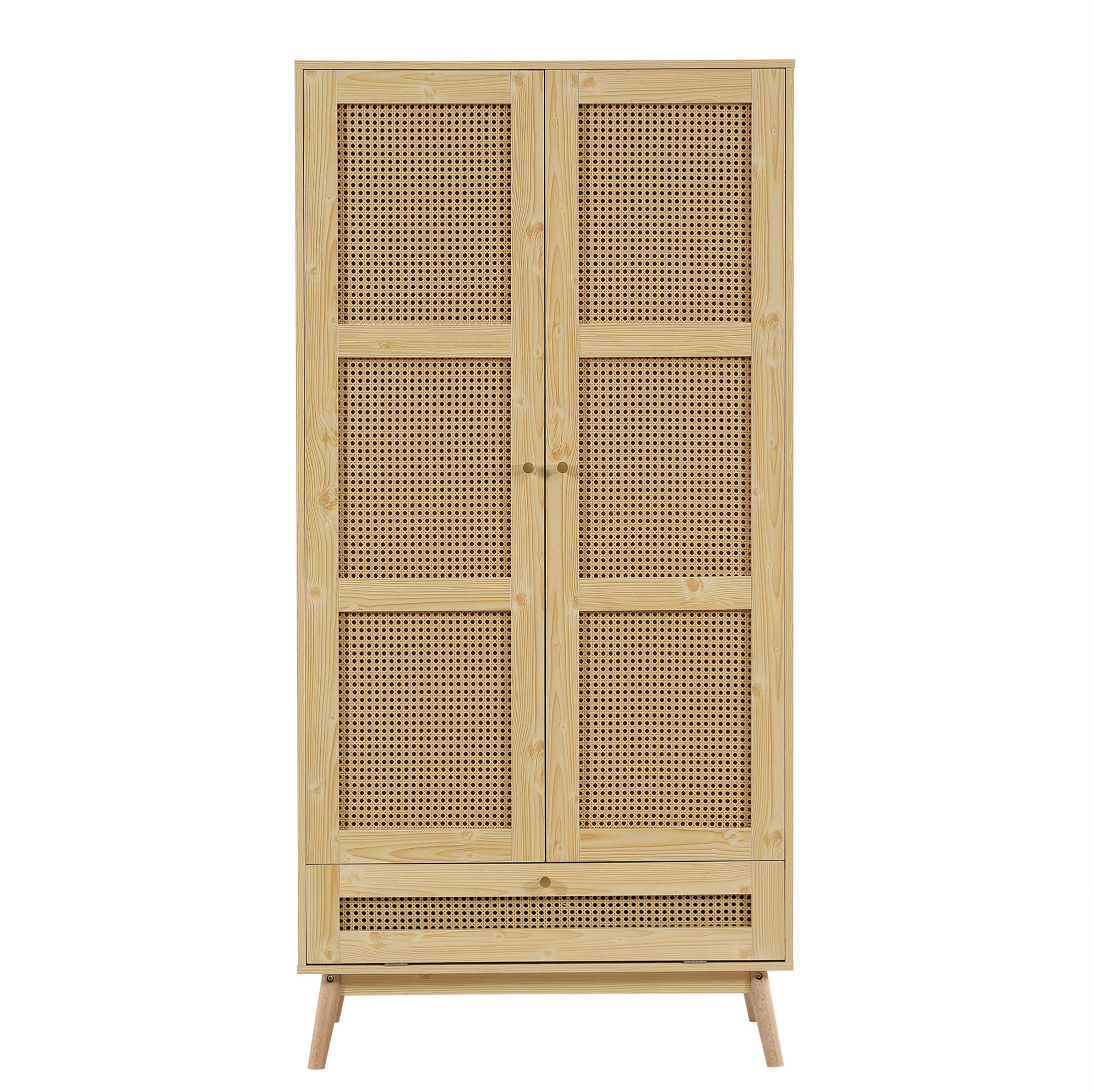 KLEIDERSCHRANK 90/45/183 cm mit 2 Drehtüren und Rattan-Optik in Natur - Naturfarben, Holz (90/183/45cm) - BEAOK