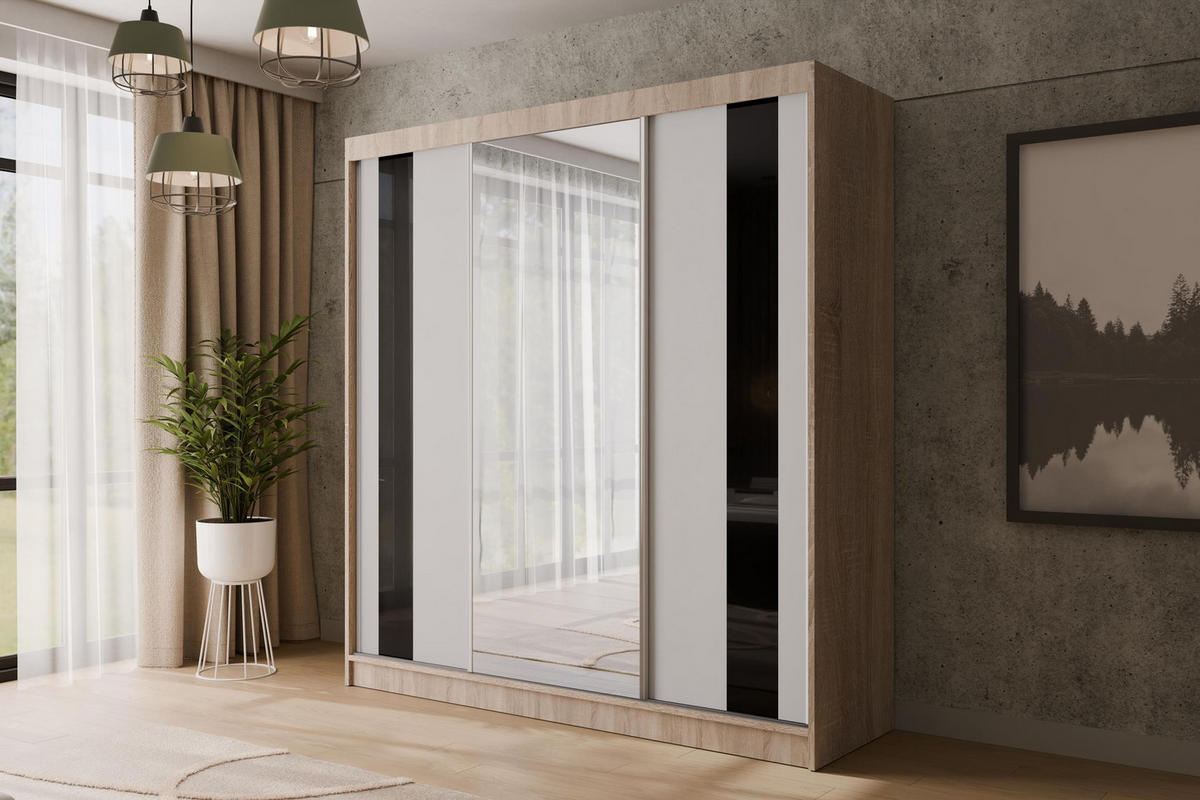 KLEIDERSCHRANK mit Spiegel V2-VITA 215x200 cm - Sonoma Eiche - Sonoma Eiche, Holzwerkstoff (200/215/61cm) - ALTDECOR