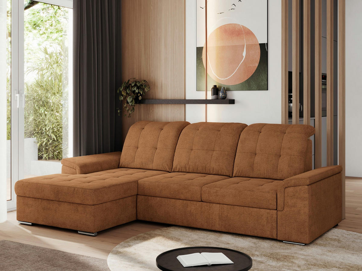 ECKSOFA MADRITO L - Orange Struktur - Links - Silberfarben/Orange, Textil/Metall (160/256cm)