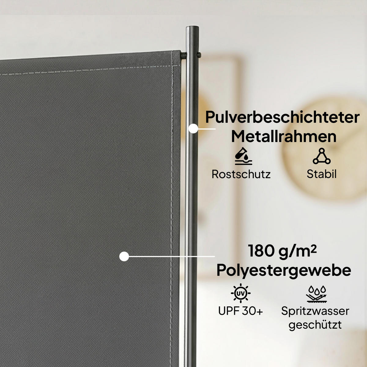 OUTDOOR-PARAVENT Metall Polyester Dunkelgrau - Dunkelgrau, Metall (30/180cm) - Outsunny
