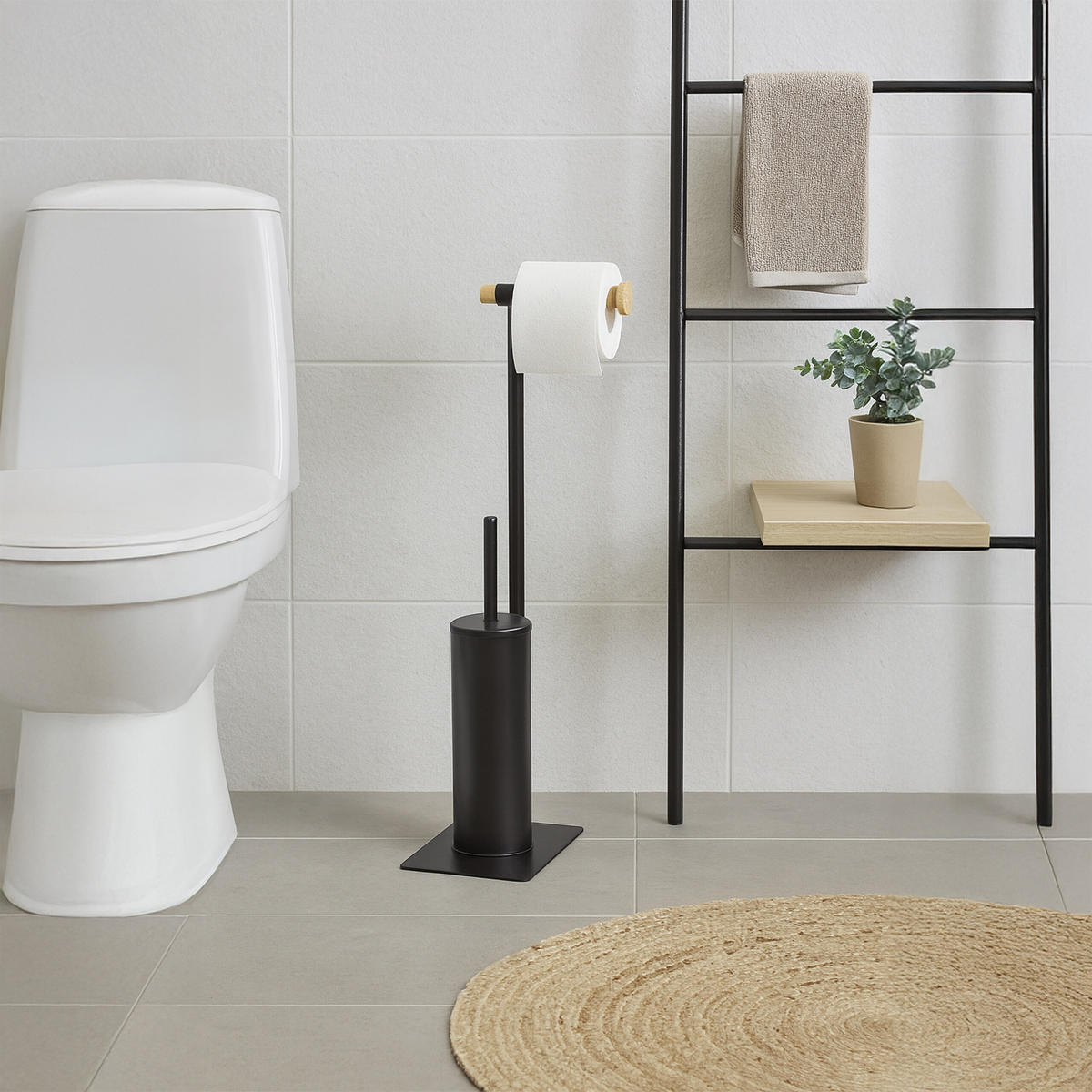 WC-GARNITUR - Schwarz, Holz/Kunststoff (18/67/21cm) - Relaxdays