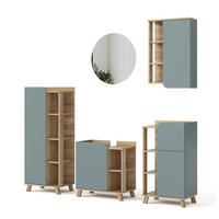 BADMÖBEL-SET Karen Blau-Grau 5 Teile - Dunkelblau/Sonoma Eiche, Holzwerkstoff (60/65/35cm) - Vicco
