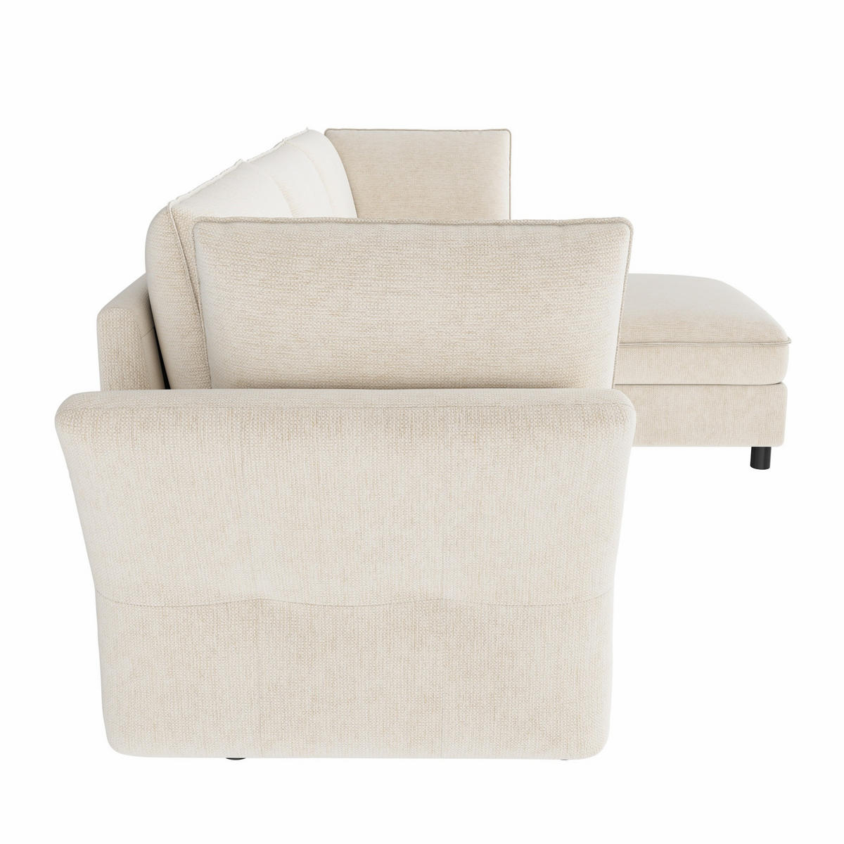 KUTNA SOFA s 4 sjedala u bež boji s tabureom sa spremnikom, od šenila - bež/crna, drvni materijal/tekstil (225/137cm) - CHICFURN