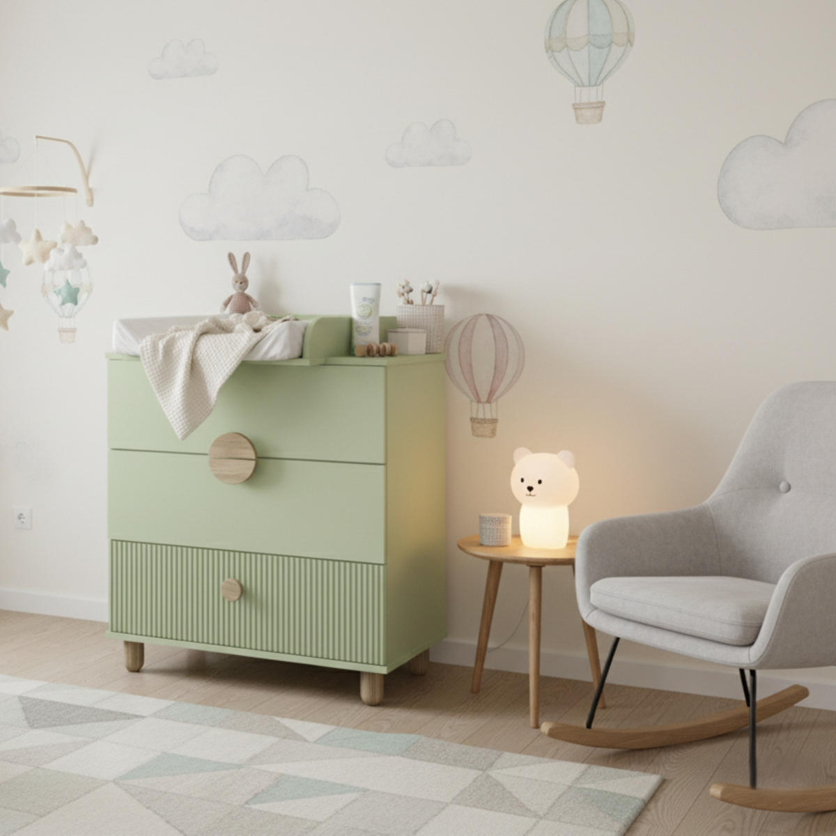 WICKELTISCHE Bebella - Mintgrün, Naturmaterialien (48/90/80cm) - kiki design