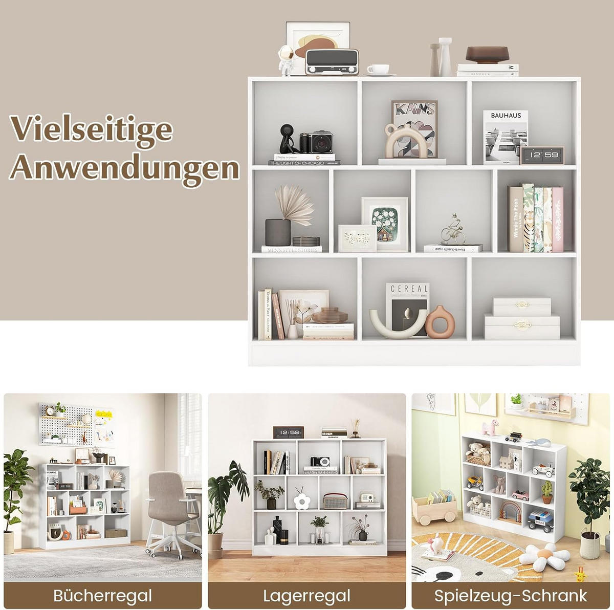 BÜCHERREGAL Weiß - Weiß, Holzwerkstoff (24/104/120cm) - COSTWAY