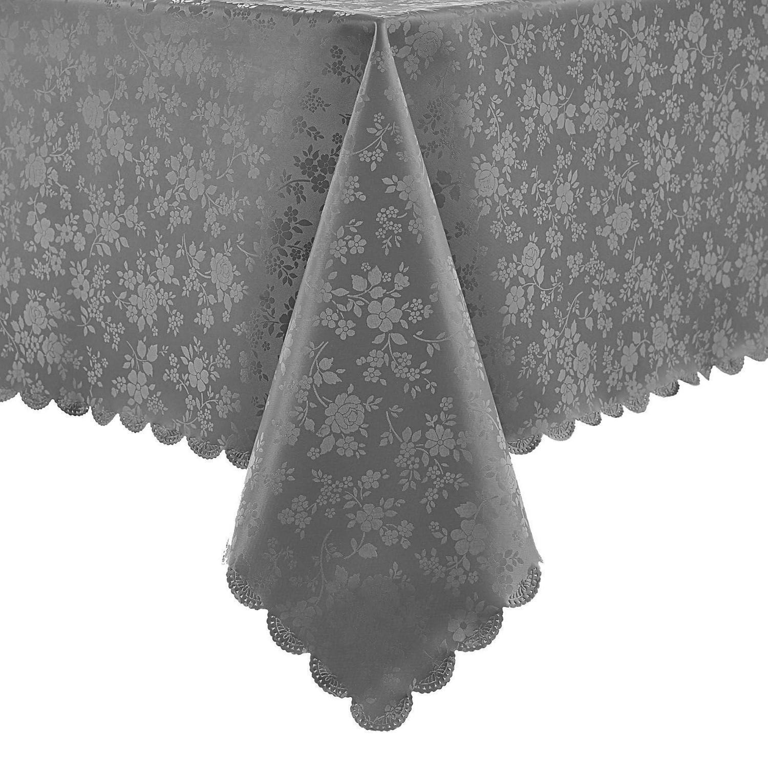 TISCHDECKE abwaschbar grau 140 x 180 cm Blumenmuster - Grau, Kunststoff (180/140/1.5cm)