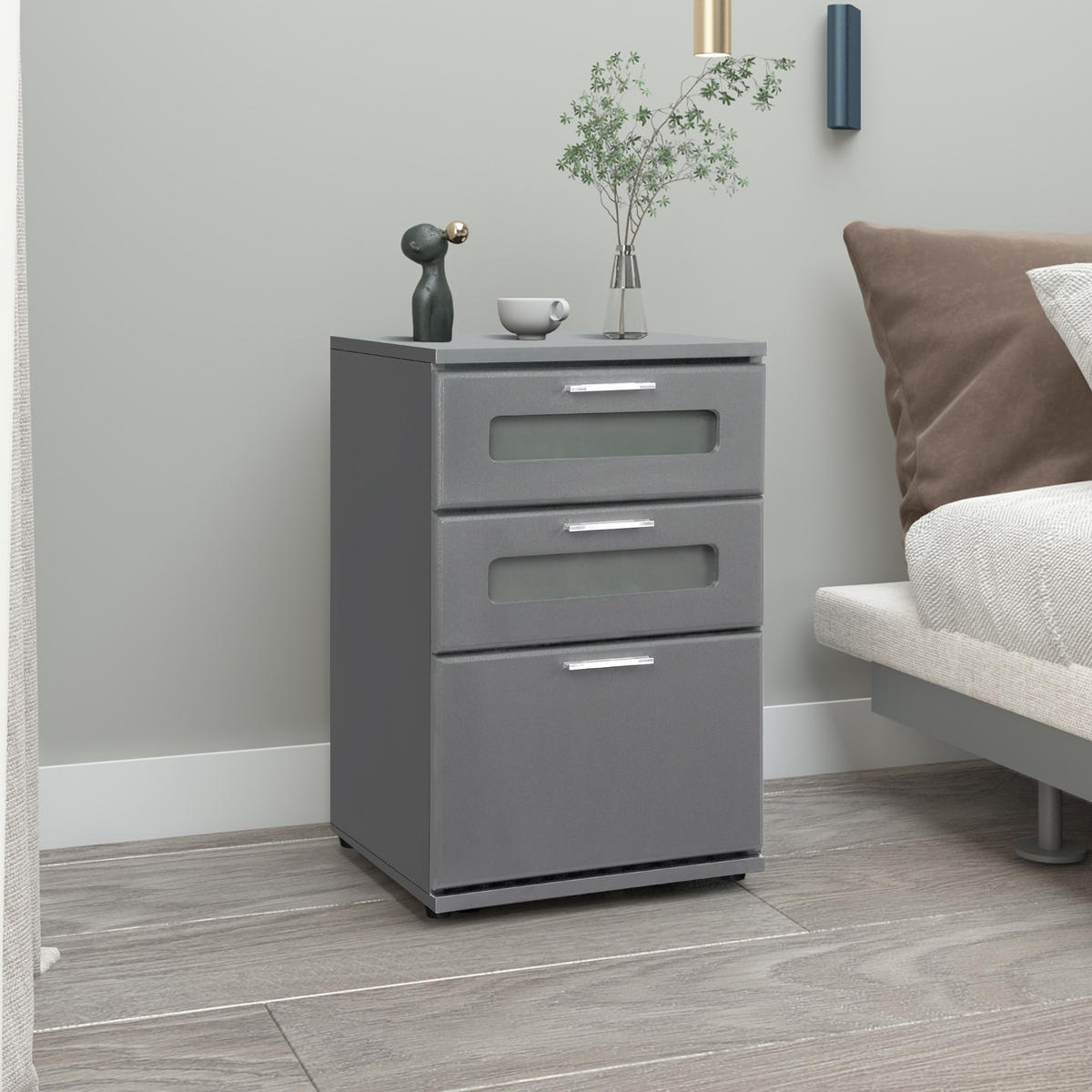 NACHTTISCH mit 3 Schubladen Grau 40x60x38 cm aus Holz - Grau, Holzwerkstoff (38/60/40cm) - ML-DESIGN