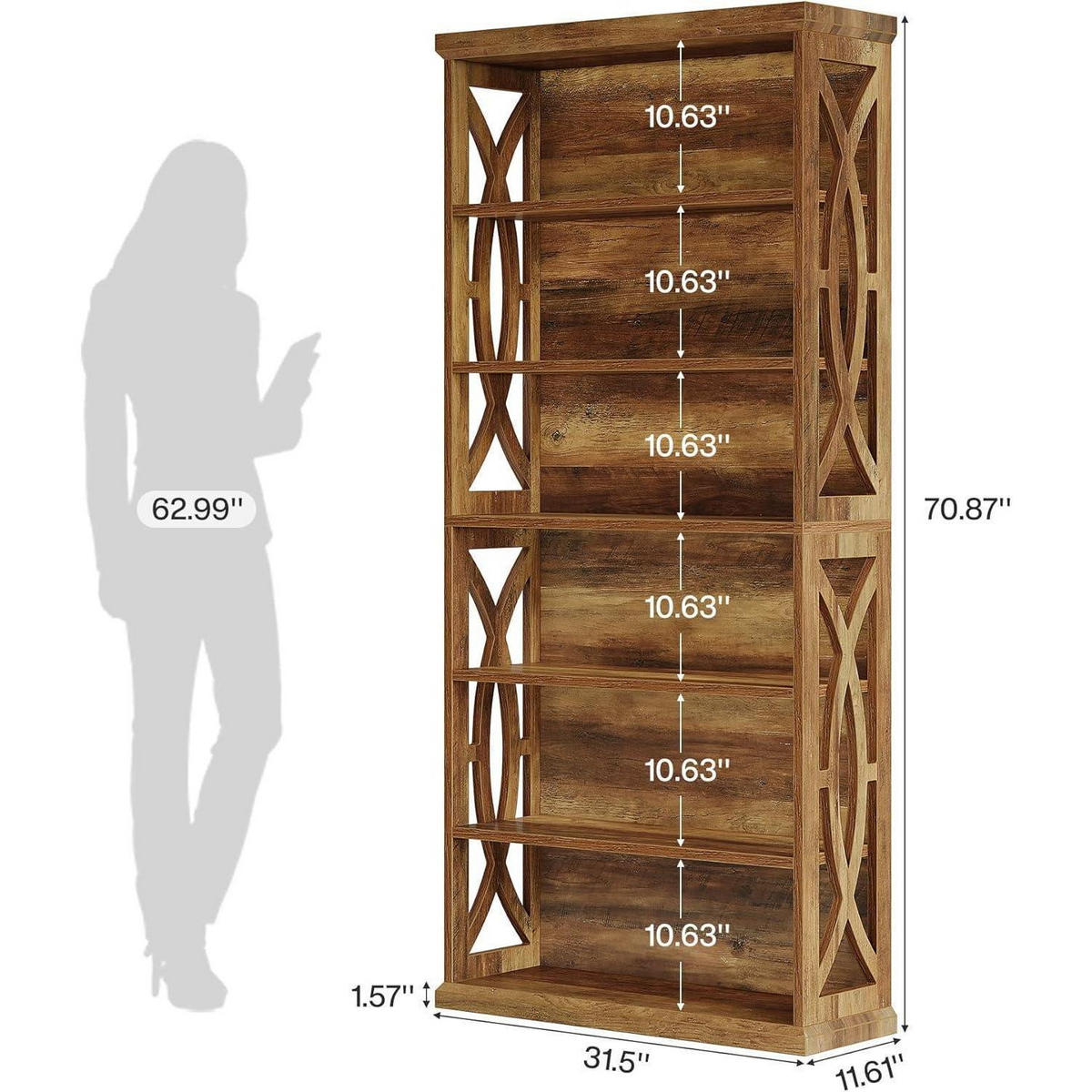BÜCHERREGAL 6-Etagen Standregal Rustikales Braun 80 x 30 x 180 cm - Braun, Holzwerkstoff (80/180/30cm)