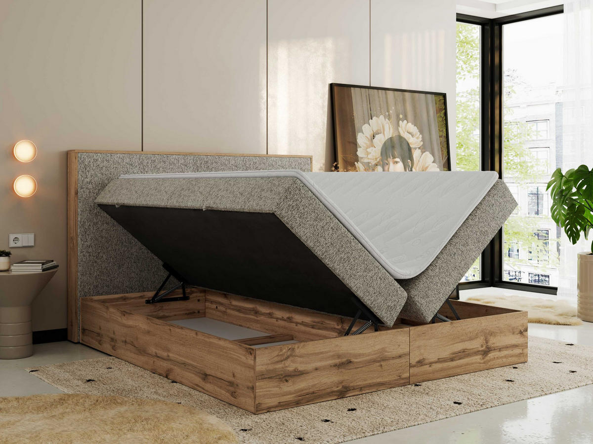 BOXBETT WOOD CLASSIC 180/200 - Dunkelbeige Strukture - H4 - Cappuccino, Textil (180/200cm) - MKS