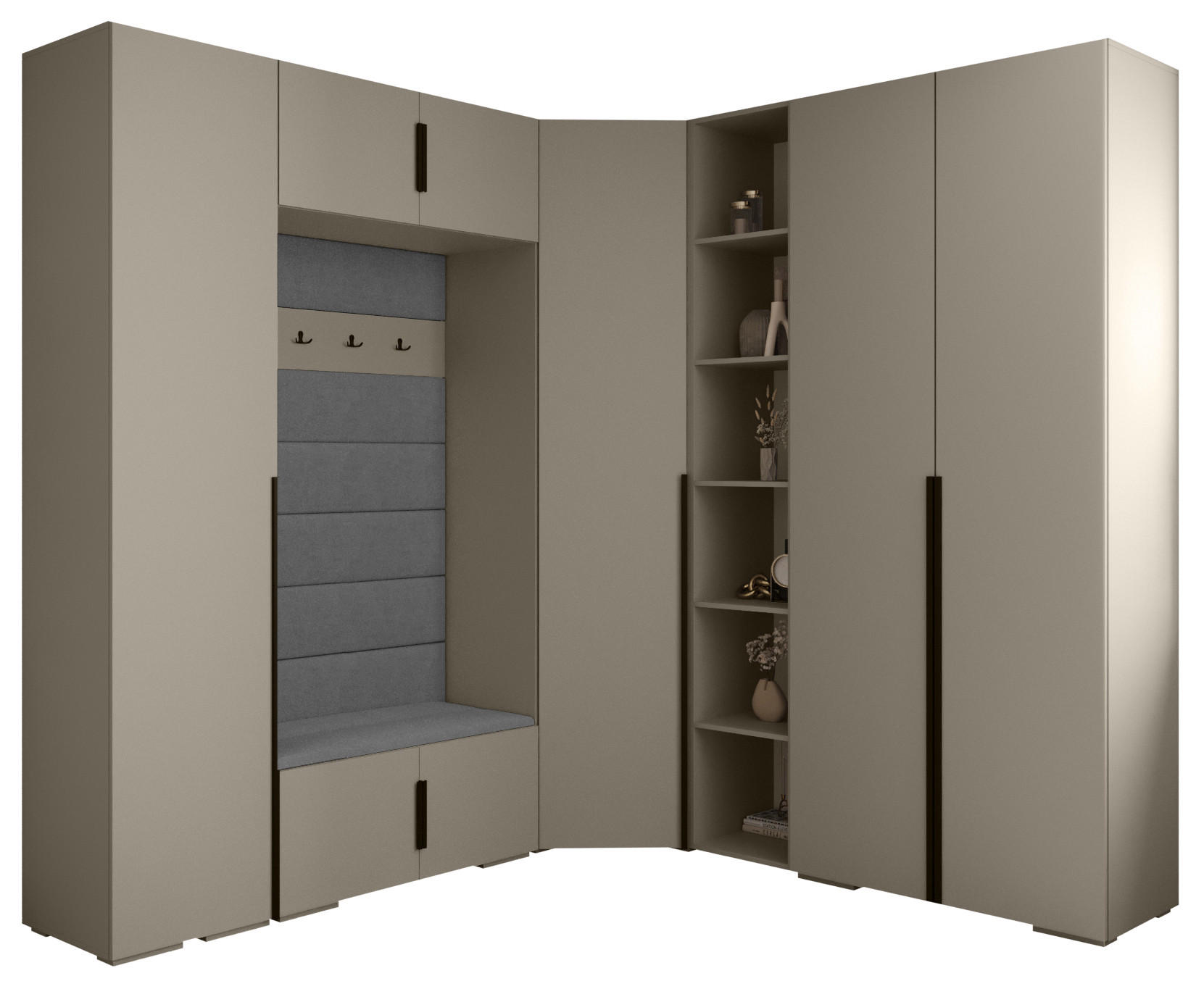 Abiks Möbel Garderoben-Set Kaschmir, Grau, Schwarz 231.7x236.7x47 cm
