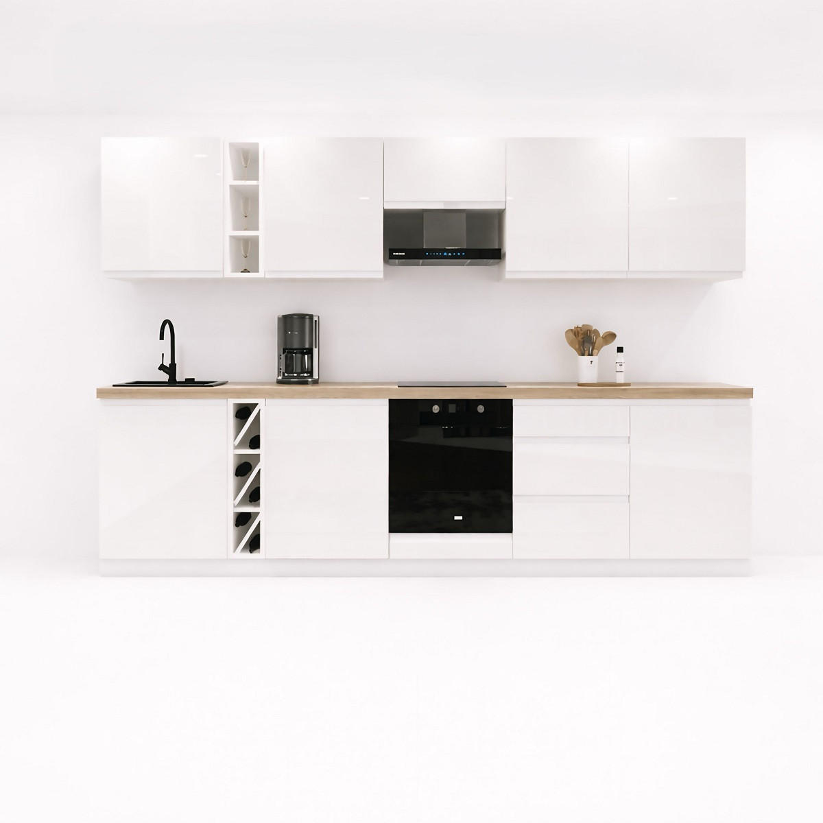 KÜCHENZEILE 320 cm - Aspen KA15-M320- in Weiß/Hochglanz - Weiß Hochglanz, Holz (320/212/52cm)