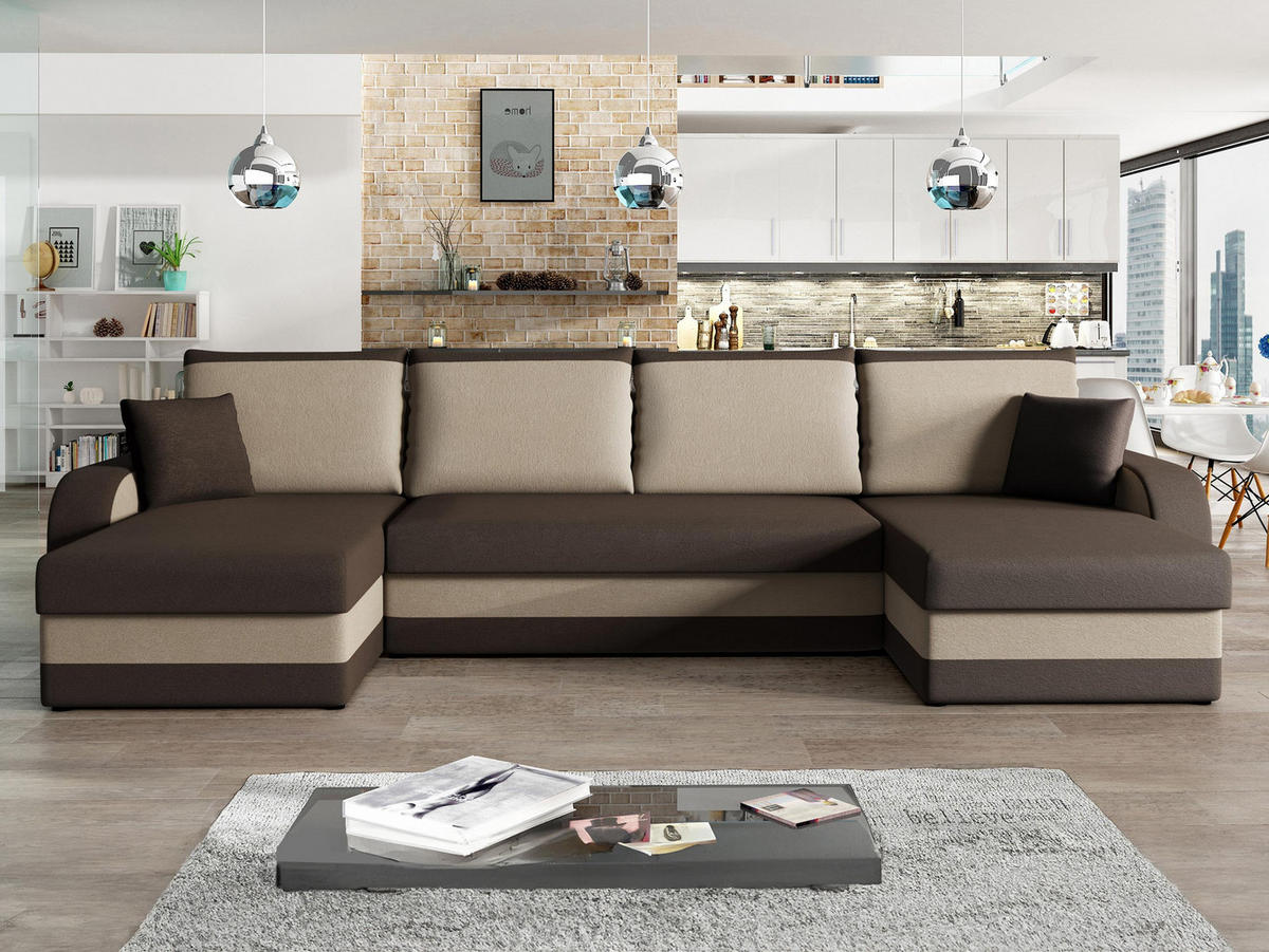 ECKSOFA Kris U - Schwarz/Braun, Holz/Kunststoff (304/80/140cm) - MIRJAN24
