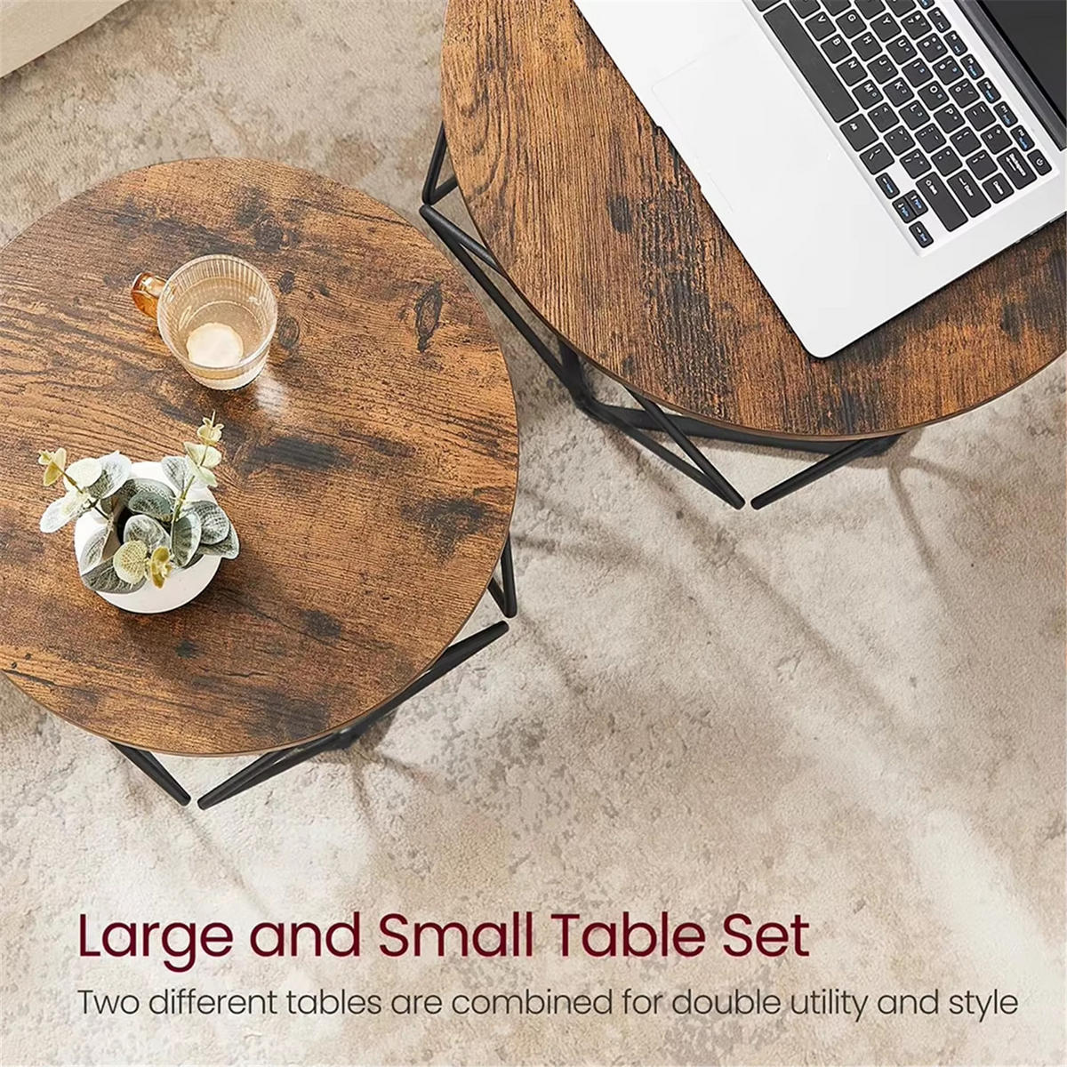 COUCHTISCH 2er Set 50cm 40cm Beistelltische - Braun, Holz (50/50/40cm) - Kaket