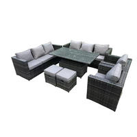 GARTENMÖBEL HÖHENVERSTELLBARER ESSTISCH SET Polyrattan 10-Sitzer - Dunkelgrau/Grau, Glas/Kunststoff - Fimous