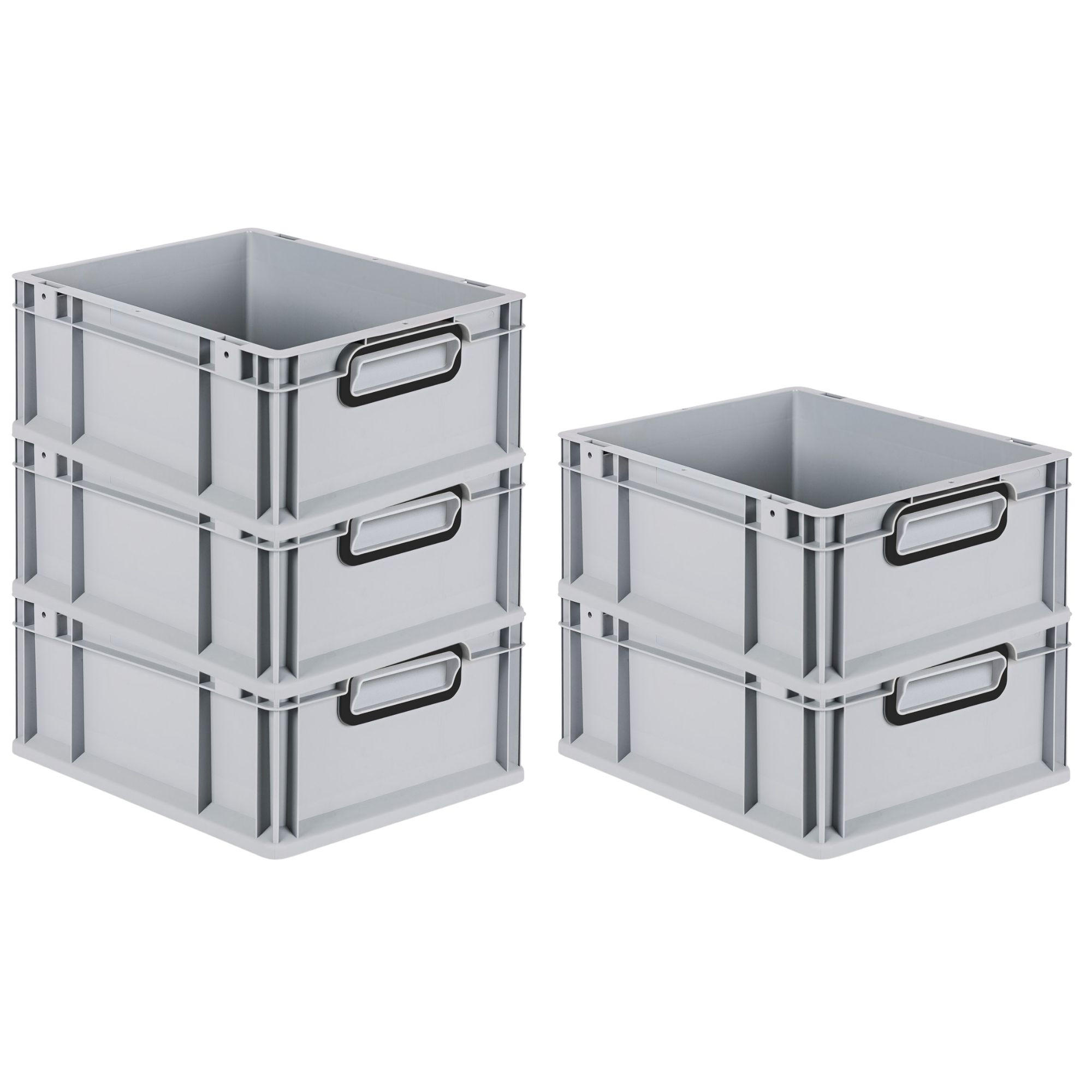 EUROBOX 5x NextGen Color 17x30x40 cm 16 Liter Griffe schwarz zu, Grau - Schwarz/Grau, Kunststoff (30/17/40cm) - PROREGAL