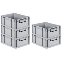 EUROBOX 5x NextGen Color 17x30x40 cm 16 Liter Griffe schwarz zu, Grau - Schwarz/Grau, Kunststoff (30/17/40cm) - PROREGAL