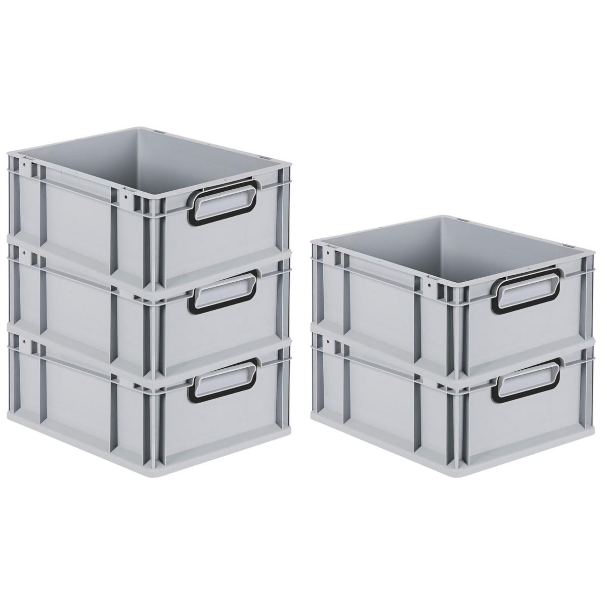 EUROBOX 5x NextGen Color 17x30x40 cm 16 Liter Griffe schwarz zu, Grau - Schwarz/Grau, Kunststoff (30/17/40cm) - PROREGAL