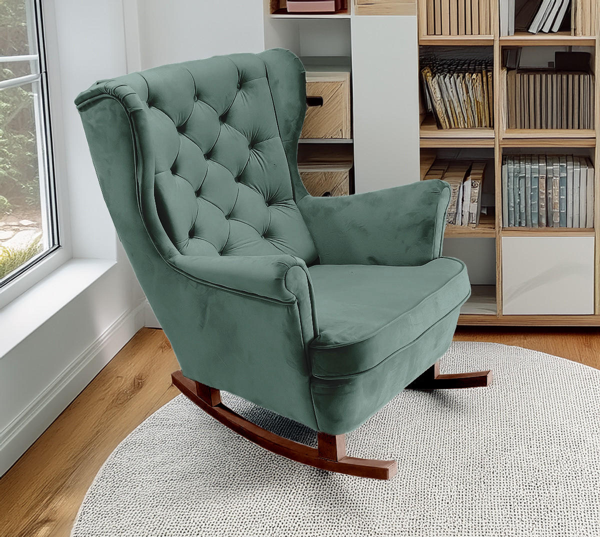 SCHAUKELSESSEL mit gepolstertem Sitz und Armlehnen, 102x81x95 cm, Grün_29853 - Smaragdgrün/Braun, Holz/Textil (81/102/95cm) - DomoHome