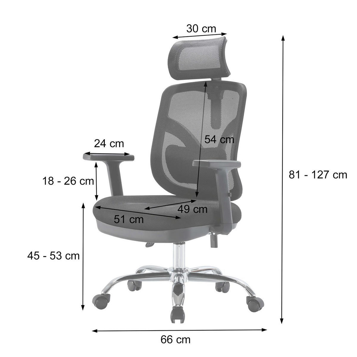 BÜROSTUHL Grau - Grau, Textil (66/127/93cm) - SIHOO
