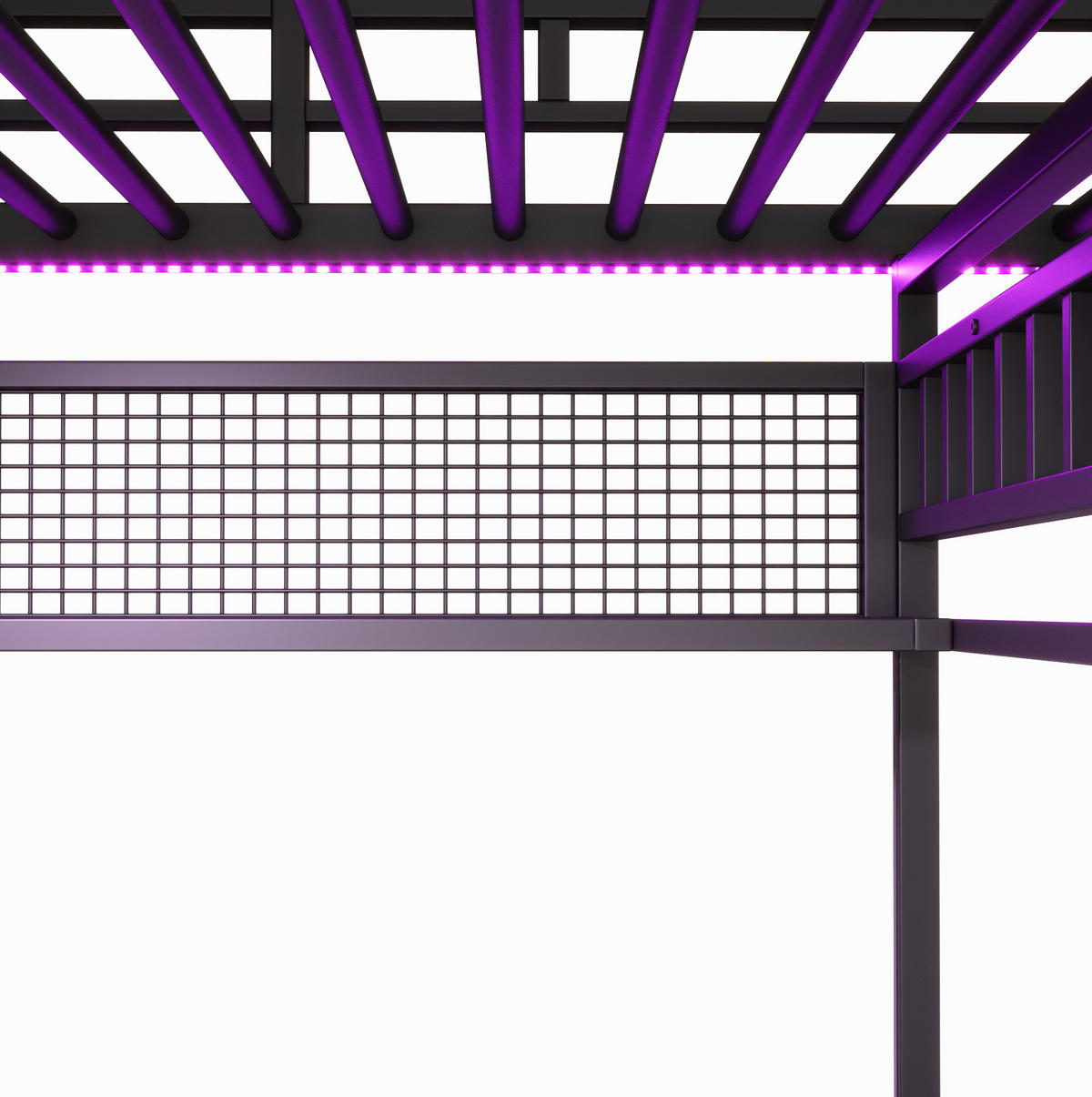 HOCHBETT 140/200 cm mit Lichtleiste, Steckdose, Schreibtisch, Staufächern - Schwarz, Metall (140/200cm) - MIVRAY