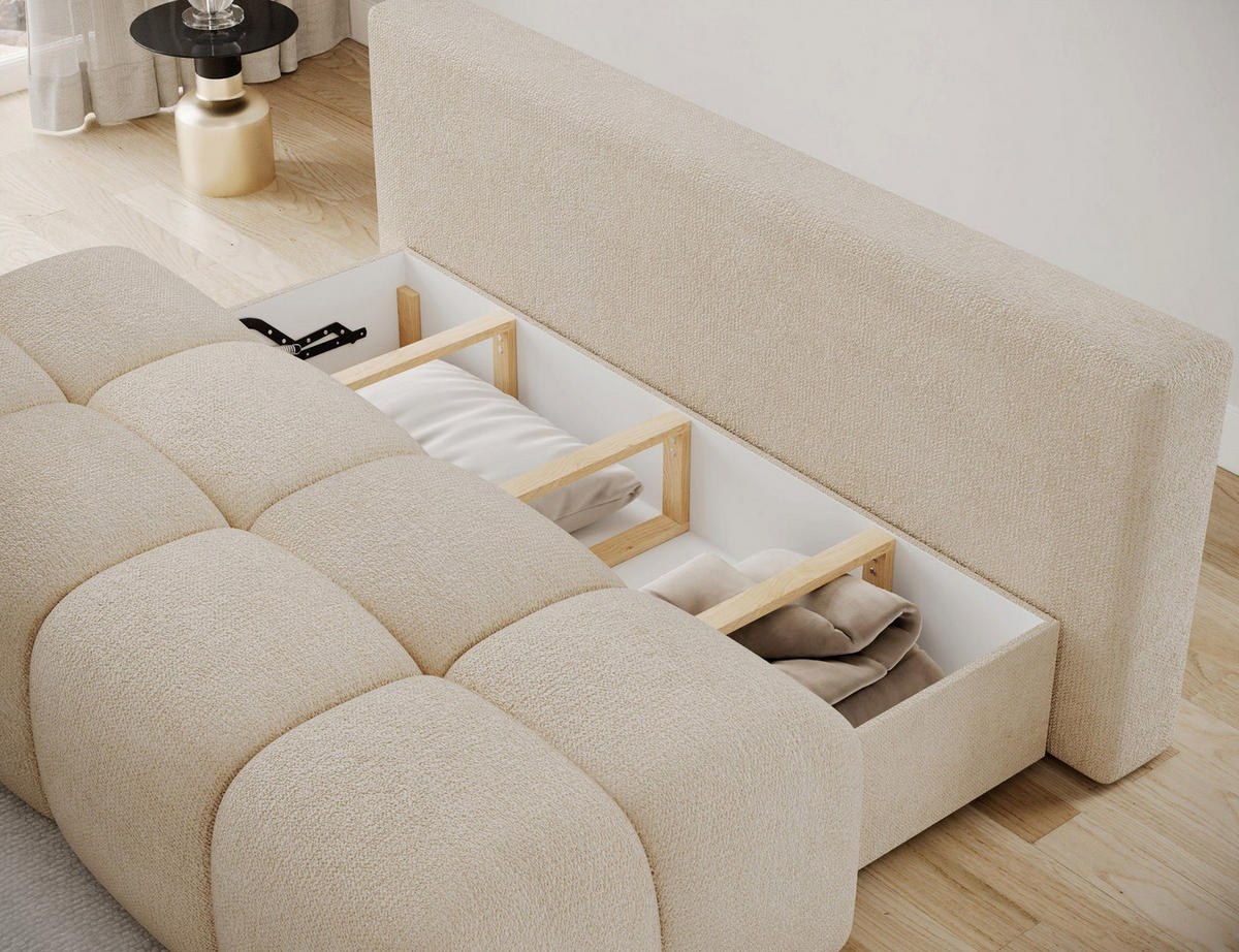 SCHLAFSOFA Nuwia mit Schlaffunktion und Bettkasten – Modernes Designsofa mit Schlafauszug und dekorativer Steppung - Beige, Kunststoff (200/102/100cm) - Wohnideebilder