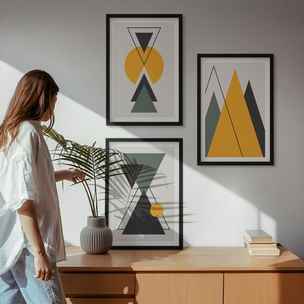 WANDBILDER 3er-Set - 40x60 cm Schwarzer Rahmen - Abstrakte geometrische Formen - Schwarz, Kunststoff (40/60cm) - ArtPrintCave