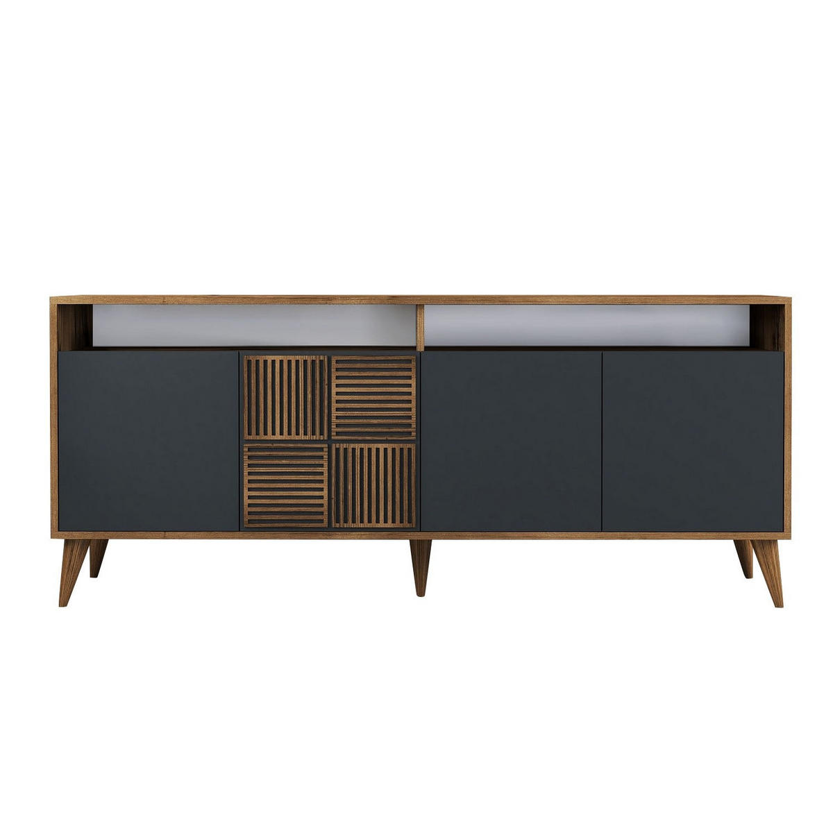 SIDEBOARD 4 Türen L180 cm - Milan - Wildeiche/Anthrazit, Holzwerkstoff (35/78.6/180cm) - Calicosy