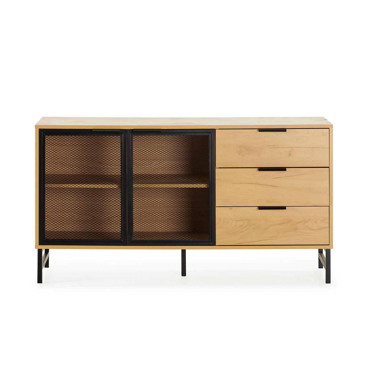 SIDEBOARD Isis 2 Metalltüren 3 Schubladen - Honigeiche, Holzwerkstoff (120/76/38cm)