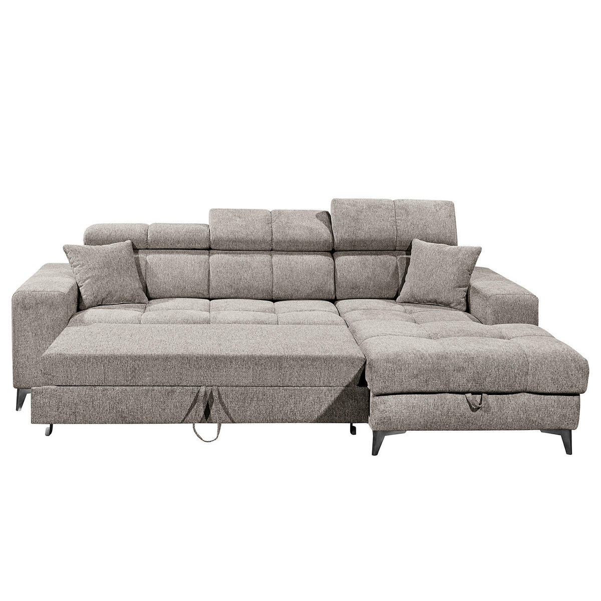 ECKSOFA mit Longchair - Kopfstütze verstellbar, Schlaffunktion, Bettkasten - Taupe/Schwarz, Kunststoff/Textil (268/172cm) - home24