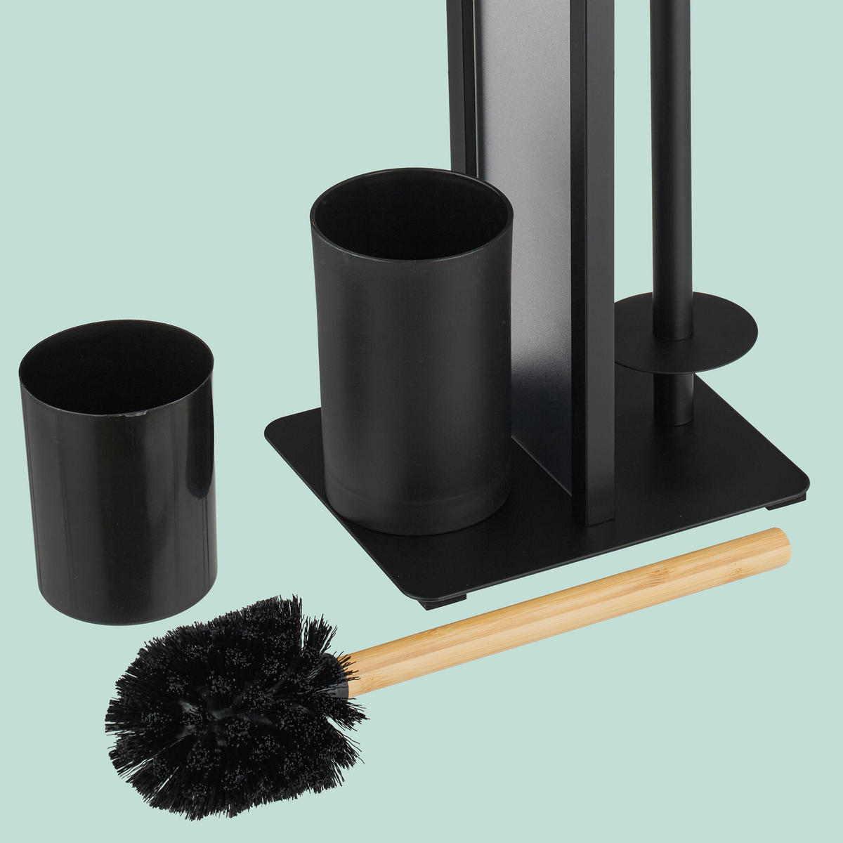 WC-GARNITUR - Schwarz, Holz/Kunststoff (21/65/18cm) - Relaxdays
