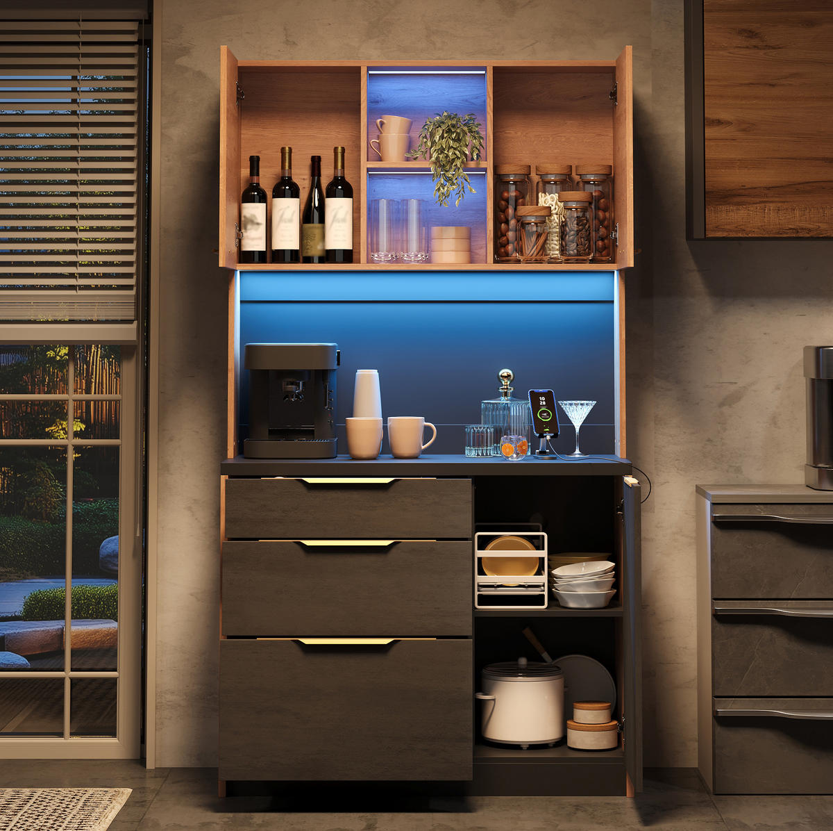 BUFFET 100/40/180 cm neutral aus MDF mit LED - Naturfarben, Holzwerkstoff (100/180/40cm) - OKWISH