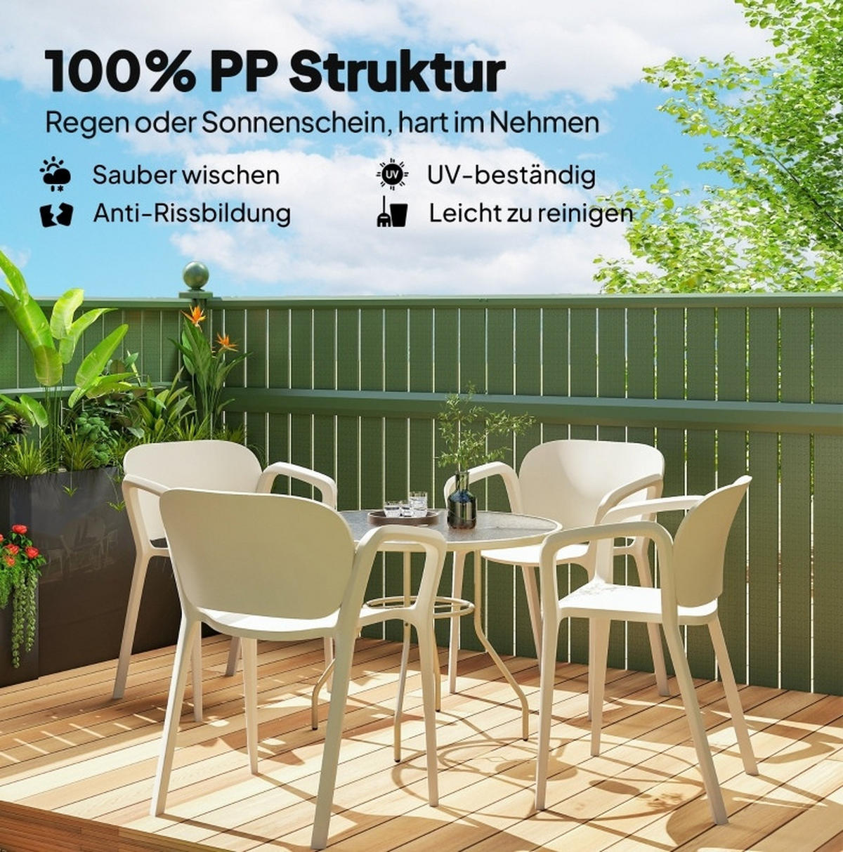 ZAHRADNÍ židle 60/56/75 cm bílá z plastu stohovatelná sada 4 ks s područkami - bílá, plast (56/75/60cm) - OKWISH