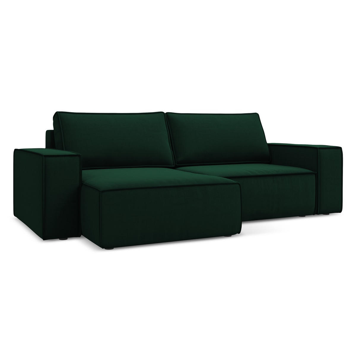 ECKSOFA mit Schlaffunktion Samt Stoff Grün - Dunkelgrün/Schwarz, Kunststoff/Textil (148/257cm) - LaMiaSofa