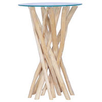 COUCHTISCH mit Glasplatte 35x35x50 cm Massivholz Teak - Braun, Holz (35/35/50cm) - furnicato
