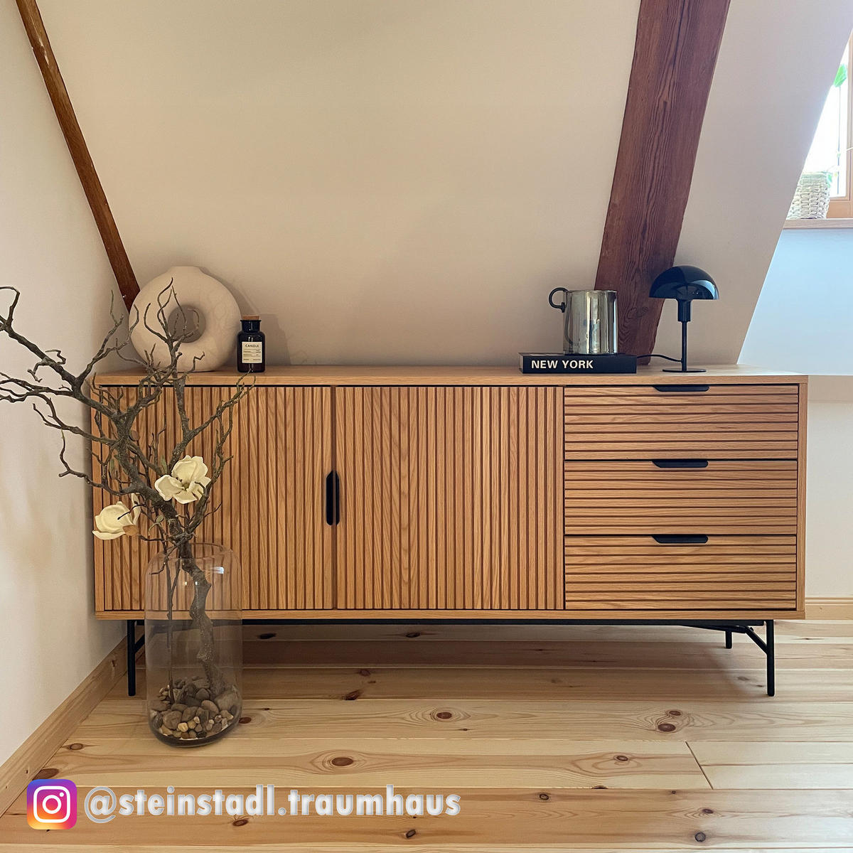 SIDEBOARD KNIVS 2 TÜREN - Eichefarben/Schwarz, Holzwerkstoff/Metall (160/75/40cm) - home24