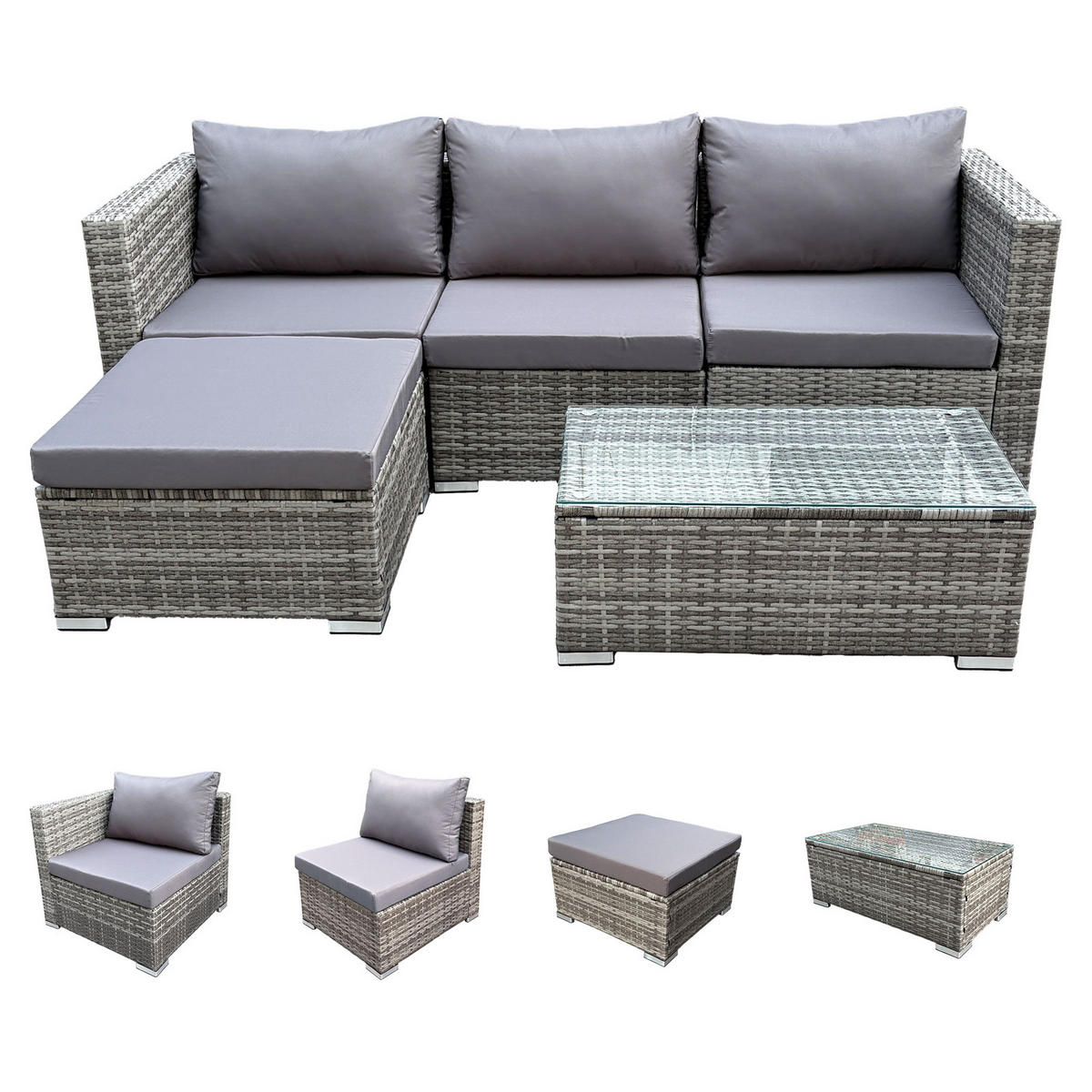 GARTENLOUNGE Queens Polyrattan Grau - Grau, Kunststoff - SVITA